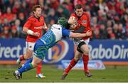 23 March 2013; Denis Hurley, Munster, is tackled by Jason Harris-Wright, Connacht. Celtic League 2012/13, Round 18, Munster v Connacht, Musgrave Park, Cork. Picture credit: Diarmuid Greene / SPORTSFILE