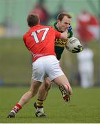 24 March 2013; Darran O'Sullivan, Kerry, is tackled by John McLoughlin, Cork. Allianz Football League, Division 1, Kerry v Cork, Austin Stack Park, Tralee, Co. Kerry. Picture credit: Brendan Moran / SPORTSFILE