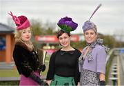 1 April 2013; Racegoers, from left, Fiona Sherlock, from Navan, Co. Meath, Madeline Melnick, from Atlanta, Georgia, USA, and Paula Lawlor, from North Wall, Dublin, at the day's racing. Fairyhouse Easter Racing Festival, Fairyhouse Racecourse, Co. Meath. Picture credit: Barry Cregg / SPORTSFILE