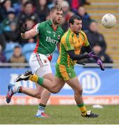 24 March 2013; Frank McGlynn, Donegal, in action against Aidan O'Shea, Mayo. Allianz Football League, Division 1, Mayo v Donegal, Elverys MacHale Park, Castlebar, Co. Mayo. Picture credit: Stephen McCarthy / SPORTSFILE