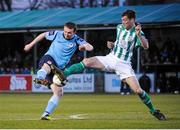 5 April 2013; Conan Byrne, St. Patrick’s Athletic, in action against David Webster, Bray Wanderers. Airtricity League Premier Division, Bray Wanderers v St. Patrick’s Athletic, Carlisle Grounds, Bray, Co. Wicklow. Picture credit: Tomás Greally / SPORTSFILE