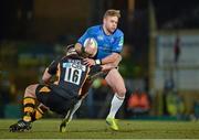 5 April 2013; Ian Madigan, Leinster, is tackled by Tom Lindsay,  Wasps. Amlin Challenge Cup Quarter-Final 2012/13, London Wasps v Leinster, Adams Park, High Wycombe, England. Picture credit: Brendan Moran / SPORTSFILE