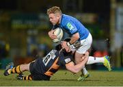 5 April 2013; Ian Madigan, Leinster, is tackled by Tom Lindsay, Wasps. Amlin Challenge Cup Quarter-Final 2012/13, London Wasps v Leinster, Adams Park, High Wycombe, England. Picture credit: Brendan Moran / SPORTSFILE