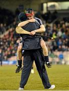 6 April 2013; Dublin manager Anthony Daly and Niall Corcoran celebrate after victory over Limerick. Allianz Hurling League, Division 1B Play-Off, Dublin v Limerick, Semple Stadium, Thurles, Co. Tipperary. Picture credit: Diarmuid Greene / SPORTSFILE
