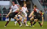 6 April 2013; Darren Cave, Ulster, is tackled by Ernst Joubert, Saracens. Heineken Cup Quarter-Final 2012/13, Saracens v Ulster, Twickenham Stadium, Twickenham, London, England. Picture credit: Brendan Moran / SPORTSFILE