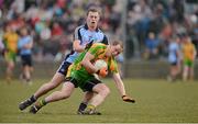 7 April 2013; Anthony Thompson, Donegal, in action against Jack McCaffrey, Dublin. Allianz Football League, Division 1, Donegal v Dublin, Páirc MacCumhaill, Ballybofey, Co. Donegal. Picture credit: Oliver McVeigh / SPORTSFILE