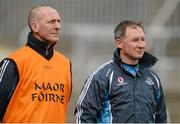 7 April 2013; Dublin manager Jim Gavin, right, along with assistant manager Mick Deegan. Allianz Football League, Division 1, Donegal v Dublin, Páirc MacCumhaill, Ballybofey, Co. Donegal. Picture credit: Oliver McVeigh / SPORTSFILE