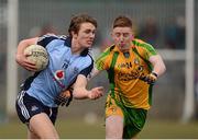 7 April 2013; Mick Fitzsimons, Dublin, in action against Daniel McLaughlin, Donegal. Allianz Football League, Division 1, Donegal v Dublin, Páirc MacCumhaill, Ballybofey, Co. Donegal. Picture credit: Oliver McVeigh / SPORTSFILE