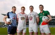 8 April 2013; In advance of the Allianz Football League semi-finals players from all four semi-finalists Dublin, Kildare, Tyrone and Mayo were in Croke Park today as part of the GAA’s promotion of the Allianz Leagues. The players in attendance are, from left, Kevin McManamon, Dublin, Peter Harte, Tyrone, Eoin Doyle, Kildare, and Cillian O’Connor, Mayo. Dublin take on Mayo, while Tyrone take on Kildare in the Division 1 semi-finals of the Allianz Football League on Sunday 14th April. Croke Park, Dublin. Photo by Sportsfile