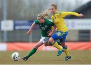 9 April 2013; Denise O'Sullivan, Republic of Ireland, in action against Fanny Andersson, Sweden. UEFA European Women's Under 19 Championship, Second Qualifying Round, Group 1, Sweden v Republic of Ireland, Sportpark Tanthof Zuid, Delft, Netherlands. Picture credit: Stephen McCarthy / SPORTSFILE