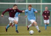 10 April 2013; Darren Kilcawley, Summerhill College, in action against Jason Mullins, CBS Sexton Street. UMBRO FAI Schools Dr. Tony O’Neill Senior All-Ireland Cup Final, Summerhill College, Sligo v CBS Sexton Street, Limerick, Home Farm FC, Whitehall, Dublin. Picture credit: Brian Lawless / SPORTSFILE