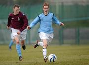 10 April 2013; Darren Kilcawley, Summerhill College, in action against Jason Mullins, CBS Sexton Street. UMBRO FAI Schools Dr. Tony O’Neill Senior All-Ireland Cup Final, Summerhill College, Sligo v CBS Sexton Street, Limerick, Home Farm FC, Whitehall, Dublin. Picture credit: Brian Lawless / SPORTSFILE