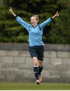 12 April 2013; Megan Connolly, Christ King Girls Secondary School, celebrates after scoring her side's second goal. UMBRO FAI Schools Senior Girls Under 19 All-Ireland Cup Final, Moville Community College, Co. Donegal v Christ King Girls Secondary School, Cork, Oscar Traynor Centre, Coolock, Dublin. Picture credit: David Maher / SPORTSFILE