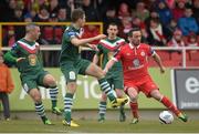 13 April 2013; Raffaelle Cretaro, Sligo Rovers, in action against Danny Murphy and Shane Duggan, Cork City. Airtricity League Premier Division, Sligo Rovers v Cork City, The Showgrounds, Sligo. Picture credit: Oliver McVeigh / SPORTSFILE