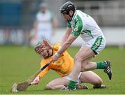 14 April 2013; John Walsh, London, in action against Mark O'Sullivan, Meath. Allianz Hurling League, Division 2B, Final, Meath v London, St Conleth's Park, Newbridge, Co. Kildare. Picture credit: Brian Lawless / SPORTSFILE