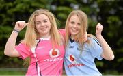 20 April 2013; Eva Fusco, left, age 12, and Casey O'Hanlon, age 12, both from Clondalkin, Dublin, at the opening of the new pitch at Round Towers Gaa Club. Opening of the new pitch at Round Tower GAA Club, Dublin v Galway, Round Tower GAA Club, Monastery Road, Clondalkin, Dublin. Picture credit: Barry Cregg / SPORTSFILE