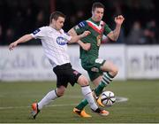 26 April 2013; Tiarnan Mulvenna, Dundalk, in action against Gerard Morrissey, Cork City. Airtricity League Premier Division, Dundalk v Cork City, Oriel Park, Dundalk, Co. Louth. Photo by Sportsfile