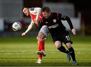 26 April 2013; Killian Brennan, St. Patrick’s Athletic, in action against Michael Rafter, Derry City. Airtricity League Premier Division, St. Patrick’s Athletic v Derry City, Richmond Park, Dublin. Picture credit: David Maher / SPORTSFILE