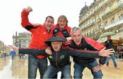 27 April 2013; Munster supporters, from left to right, Jim Whelan, Michael Boland, front, Ronan Grant and Sean Keane, all from Waterford City, in Montpellier ahead of the game. Heineken Cup Semi-Final 2012/13, ASM Clermont Auvergne v Munster. Montpellier, France. Picture credit: Diarmuid Greene / SPORTSFILE