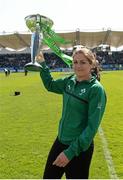 27 April 2013; Ireland Women’s Grand Slam winning team captain Fiona Coghlan is presented to the crowd at half-time. Amlin Challenge Cup Semi-Final 2012/13, Leinster v Biarritz, RDS, Ballsbridge, Dublin. Picture credit: Stephen McCarthy / SPORTSFILE