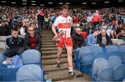 28 April 2013; Derry captain Mark Lynch returns pitchside with the Allianz Football League Division 2 cup after bringing it to supporters. Allianz Football League Division 2 Final, Derry v Westmeath, Croke Park, Dublin. Picture credit: Stephen McCarthy / SPORTSFILE