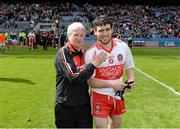 28 April 2013; Derry manager Brian McIver with Daniel Heavron following their side's victory. Allianz Football League Division 2 Final, Derry v Westmeath, Croke Park, Dublin. Picture credit: Stephen McCarthy / SPORTSFILE