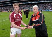 28 April 2013; Derry manager Brian McIver shakes hands with Westmeath's Ger Egan after the game. Allianz Football League Division 2 Final, Derry v Westmeath, Croke Park, Dublin. Picture credit: Stephen McCarthy / SPORTSFILE