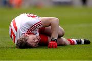 28 April 2013; Derry corner forward Raymond Wilkinson reacts after being injured in the second half.  Allianz Football League Division 2 Final, Derry v Westmeath, Croke Park, Dublin. Picture credit: Ray McManus / SPORTSFILE