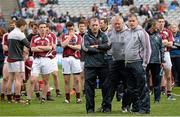 28 April 2013; Westmeath manager Pat Flanagan, along with selectors Philip Kiernan and Tom Darcy, watch the cup presetation take place. Allianz Football League Division 2 Final, Derry v Westmeath, Croke Park, Dublin. Picture credit: Oliver McVeigh / SPORTSFILE