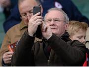 28 April 2013; Northern Ireland Deputy First Minister Martin McGuinness MP MLA captures the atmosphere on his phone ahead of the game. Allianz Football League Division 2 Final, Derry v Westmeath, Croke Park, Dublin. Picture credit: Stephen McCarthy / SPORTSFILE