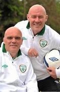 3 May 2013; Republic of Ireland Men U-16 manager Tom O'Connor, left, and Republic of Ireland Women U-16 manager Dave Connell in attendance at the UEFA Under 16 Development Tournament launch. The Louis Fitzgerald Hotel, Newlands Cross, Dublin. Picture credit: Barry Cregg / SPORTSFILE