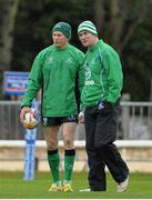 3 May 2013; Connacht's Johnny O'Connor gets a pat on the back from head coach Eric Elwood before the game. Celtic League 2012/13, Round 22, Connacht v Glasgow Warriors, The Sportsground, Galway. Picture credit: Diarmuid Greene / SPORTSFILE