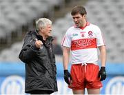 28 April 2013; Brian McIver, Derry manage, with captain Mark Lynch. Allianz Football League Division 2 Final, Derry v Westmeath, Croke Park, Dublin. Picture credit: Oliver McVeigh / SPORTSFILE