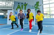 7 May 2013; The HSE Community Games today launched the May Festival, with the help of Irish sporting hero Sonia O’Sullivan, in the new arena at Athlone Institute of Technology (AIT). The May Festival event kicks off on the weekend of May 24th – 26th. In attendance at the launch is Sonia O’Sullivan along with 5th class students, from left to right, Laura Donnelly, Becky Imade, and Frank Andre, all from St Mary's National School, Athlone. Launch of the HSE Community Games 2013 National Festival. Athlone Institute of Technology Arena, Athlone, Co. Westmeath. Picture credit: Diarmuid Greene / SPORTSFILE