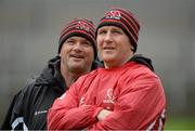8 May 2013; Ulster head coach Mark Anscombe, left, and assistant coach Jonny Bell during squad training ahead of their Celtic League Play-off against Llanelli Scarlets on Friday. Ulster Rugby Squad Training, Ravenhill Park, Belfast, Co. Antrim. Picture credit: Oliver McVeigh / SPORTSFILE