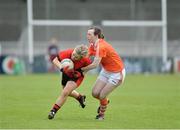 11 May 2013; Lauren Cunningham, Down, in action against Sarah Marley, Armagh. TESCO HomeGrown Ladies National Football League, Division 3 Final, Down v Armagh, Parnell Park, Donnycarney, Dublin. Picture credit: Barry Cregg / SPORTSFILE