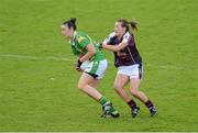 11 May 2013; Louise Galvin, Kerry, in action against Sinead Burke, Galway. TESCO HomeGrown Ladies National Football League, Division 2 Final, Kerry v Galway, Parnell Park, Donnycarney, Dublin. Picture credit: Brendan Moran / SPORTSFILE