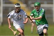 11 May 2013; Sean Corrigan, Fermanagh, in action against Brian Bermingham, Warwickshire. Lory Meagher Cup, Round 2, Fermanagh v Warwickshire, Brewster Park, Enniskillen, Co. Fermanagh. Picture credit: Oliver McVeigh / SPORTSFILE