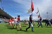 11 May 2013; A general view of the teams following the Artane Band before the game. TESCO HomeGrown Ladies National Football League, Division 1 Final, Cork v Mayo, Parnell Park, Donnycarney, Dublin. Picture credit: Barry Cregg / SPORTSFILE