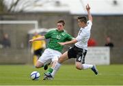 12 May 2013; Anthony Dolan, Republic of Ireland, in action against Suat Serdar, Germany. UEFA Men’s U16 Development Tournament, Republic of Ireland v Germany. St Kevin's Boys FC, Shanowen Road, Santry, Dublin. Picture credit: Stephen McCarthy / SPORTSFILE