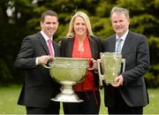 12 May 2013; RTE Radio presenters Darren Frehill, left, Jacqui Hurley, and Brian Carthy, in attendance at the launch of RTÉ Sport’s 2013 GAA Championship coverage. RTÉ Radio Centre, Donnybrook, Dublin. Photo by Sportsfile