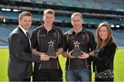 13 May 2013; The GAA/GPA All-Stars sponsored by Opel are delighted to announce Stephen O’Neill, Tyrone, and Lester Ryan, Kilkenny, as the Players of the League in football and hurling respectively. Lester Ryan, Kilkenny, left, and Stephen O’Neill, Tyrone, are presented with their GAA / GPA Player of the League Awards by Dessie Farrell, Chief Exceutive of the Gaelic Players Association, and Emma O'Carroll, Marketing Executive Opel Ireland. Croke Park, Dublin. Picture credit: Barry Cregg / SPORTSFILE