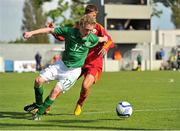 13 May 2013; Jessie Devers, Republic of Ireland, in action against Dragos Nedelcu, Romania. UEFA Men’s U16 Development Tournament, Republic of Ireland v Romania, Home Farm FC, Whitehall, Dublin. Picture credit: Barry Cregg / SPORTSFILE