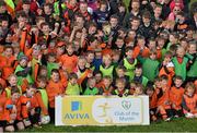 14 May 2013; Players, coaches, club members and parents at the presentation of the Aviva Club of the Month Award to Bearna na Forbacha Aontaithe FC for February 2013. The prestigious award, which is the benchmark for how well Irish football clubs are performing on and off the pitch, is run from October through to May with a different club selected every month as the Aviva Club of the Month. Each of the monthly winners then go forward as finalsits to the Club of the Year which is chosen at the FAI Festival of Football and AGM. Bearna na Forbacha Aontaithe, Co. Galway. Picture credit: Diarmuid Greene / SPORTSFILE