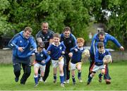 15 May 2013; Herald Leinster Rugby’s Summer Camps were launched this morning with a flash training session with children of St Mary’s C.S.S.P. The camps are run by fully accredited IRFU coaches and will take place across 19 venues throughout the province in July and August. An early bird rate of €70 is available for children who enrol before the 1st June. At the launch are from left, Joseph Delvin, age 8, Luke Polictcy, age 8, Sam Ryan, age 8, and Alex Wong, age 8, with Leinster players, from left, Jack McGrath, Leo Auva'a, Darren Hudson, and Andrew Goodman. For more information log on to www.leinsterrugby.ie or contact Caroline Keane, caroline.keane@leinsterrugby.ie. St. Mary’s CSSP, Rathmines, Dublin. Picture credit: Brian Lawless / SPORTSFILE