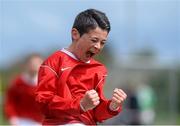 16 May 2013; Aaron Lynch, St. Michael's NS, Trim, Co. Meath, celebrates after scoring a goal. Aviva Health FAI Primary School 5's, Leinster Finals, MDL Grounds, Trim Road, Navan, Co. Meath. Picture credit: Brian Lawless / SPORTSFILE