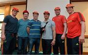 16 May 2013; Munster's players with their commemorative caps, from left to right, Denis Hurley, 100 caps, James Coughlan, 100 caps, Marcus Horan, 200 caps, Doug Howlett, 100 caps, Donnacha Ryan, 100 caps, Donncha O'Callaghan, 200 caps. Munster Rugby End-of-Season Gathering 2013, Castletroy Park Hotel, Limerick. Picture credit: Diarmuid Greene / SPORTSFILE