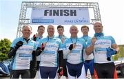 17 May 2013; Cyclists from Dublin, Eamon Eaton, Gary Lehane, Paul Walsh, Ronan O'Loughlin, Vincent Brennan, Senan Murphy and Hugh Lambert after they crossed the finish line during the National Make-A-Wish Bank of Ireland cycle. National Make-A-Wish Bank of Ireland Cycle, Hodson Bay Hotel, Athlone, Co. Westmeath. Picture credit: Diarmuid Greene / SPORTSFILE