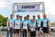 17 May 2013; Cyclists from Northern Ireland, from left to right, Robert Maharg, David Mathews, Alastair Kane, Linda Walsh, Colin Crangle, Wendy Nesbitt, Gordon McKay, Rossi Pogue and David Stewart after they crossed the finish line during the National Make-A-Wish Bank of Ireland cycle. National Make-A-Wish Bank of Ireland Cycle, Hodson Bay Hotel, Athlone, Co. Westmeath. Picture credit: Diarmuid Greene / SPORTSFILE
