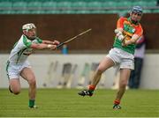 18 May 2013; Eoin Nolan, Carlow, in action against Stephen Lambert, London. Leinster GAA Hurling Senior Championship, First Round, Carlow v London, Dr. Cullen Park, Carlow. Photo by Sportsfile